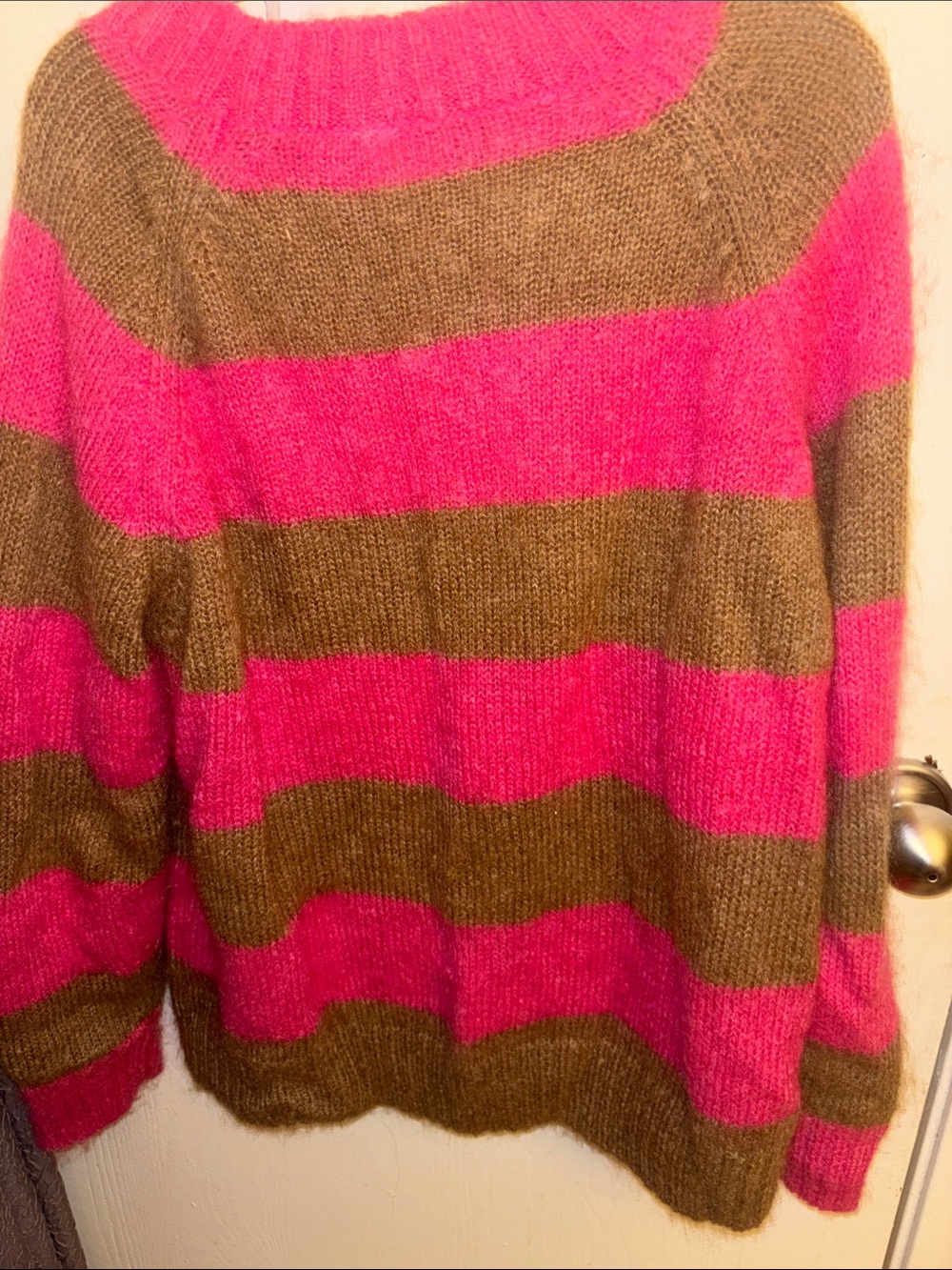 COS Women's Hot Pink and Brown Striped Knit Sweater Size L - Picture 1 of 3